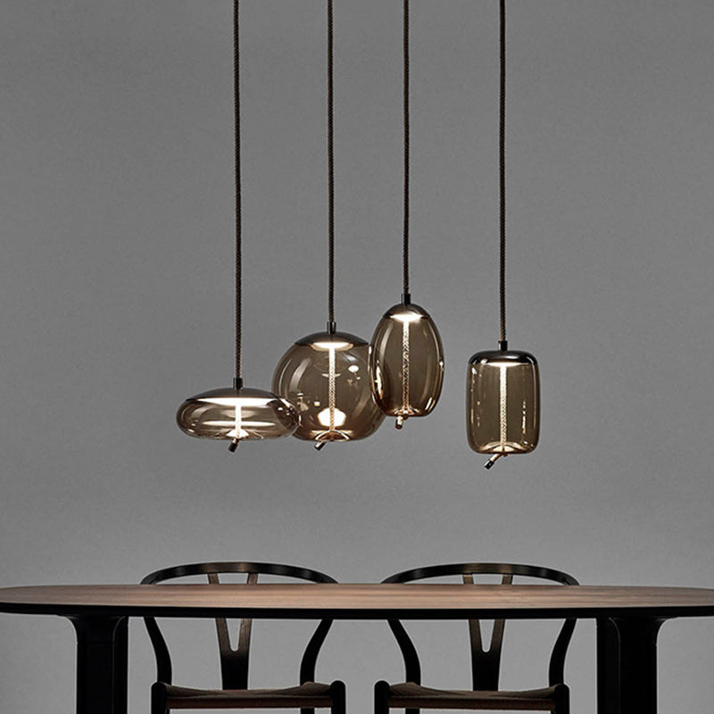 Contemporary Amber Glass Suspension Lamp - Stylish Pendant Lighting Fixture for Dining Room