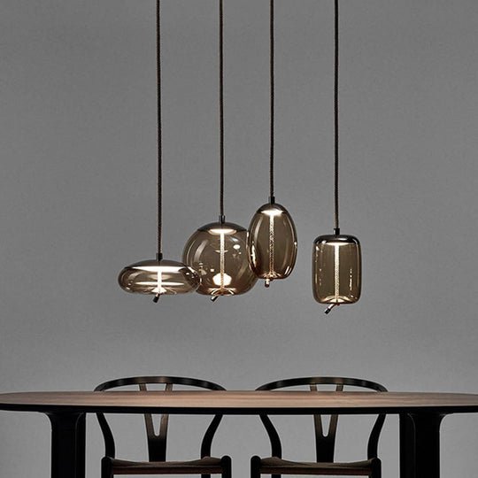 Contemporary Amber Glass Suspension Lamp - 1-Light Pendant For Dining Room