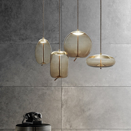 Contemporary Amber Glass Suspension Lamp - 1-Light Pendant For Dining Room