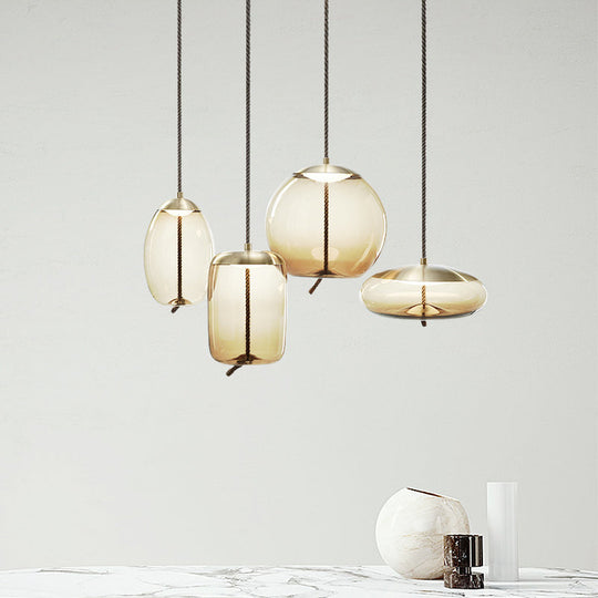 Contemporary Amber Glass Suspension Lamp - Stylish Pendant Lighting Fixture for Dining Room