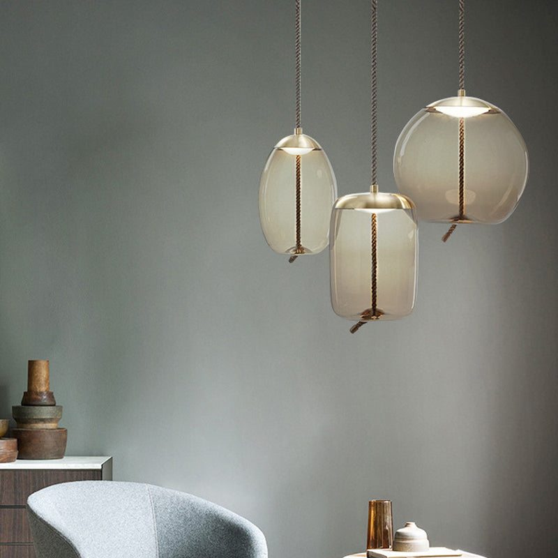 Contemporary Amber Glass Suspension Lamp - 1-Light Pendant For Dining Room