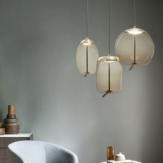 Contemporary Amber Glass Suspension Lamp - 1-Light Pendant For Dining Room