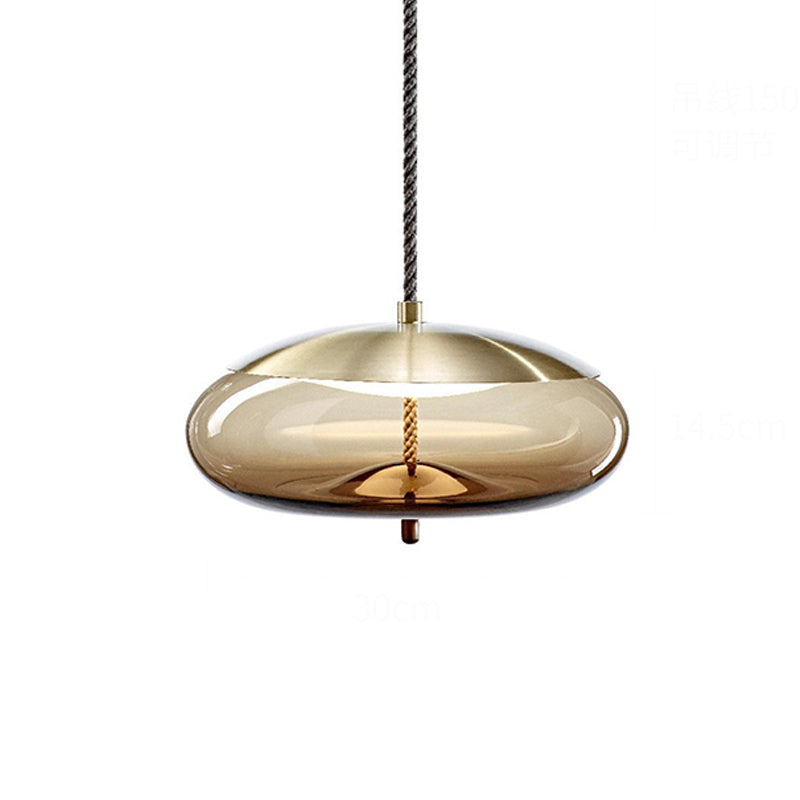 Contemporary Amber Glass Suspension Lamp - 1-Light Pendant For Dining Room / D