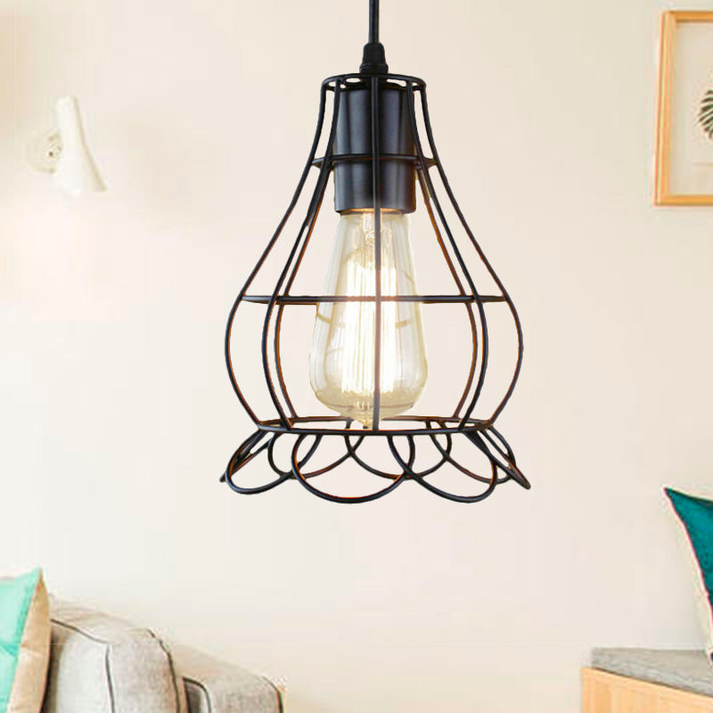 Industrial Metal Pendant Lighting with Height Adjustable Flower Cage Shade - Perfect for Bedroom Ceilings