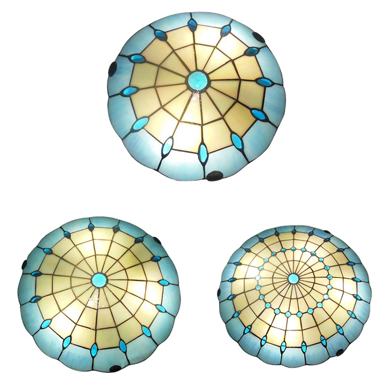Tiffany Blue Dome Shade Flush Mount Ceiling Light with Jewel Decoration - Available in 12"/16"/19.5" Width - Perfect for Bedroom