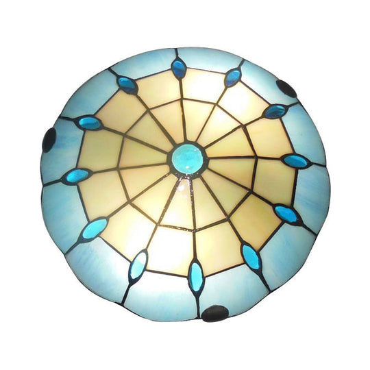 Tiffany Blue Dome Shade Flush Mount Ceiling Light with Jewel Decoration - Available in 12"/16"/19.5" Width - Perfect for Bedroom