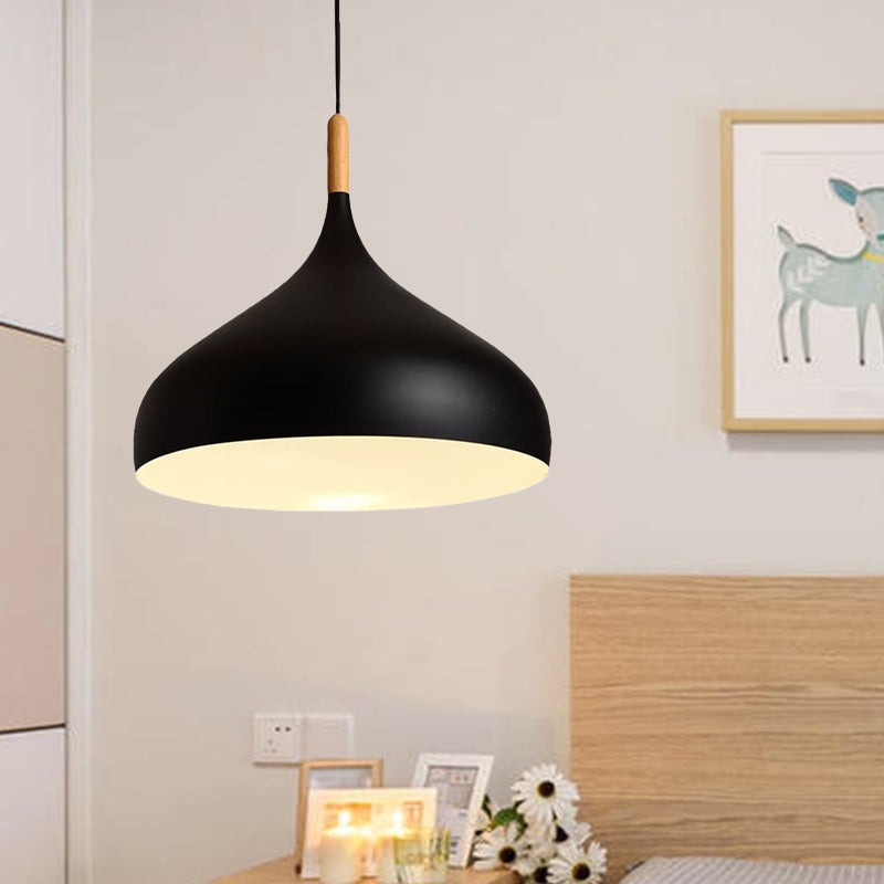 Lampe suspendue en forme de dôme métallique - Style simple, 1 tête, noir/blanc - Idéale pour les salles à manger - Disponible en largeur de 12,5" et 16,5"