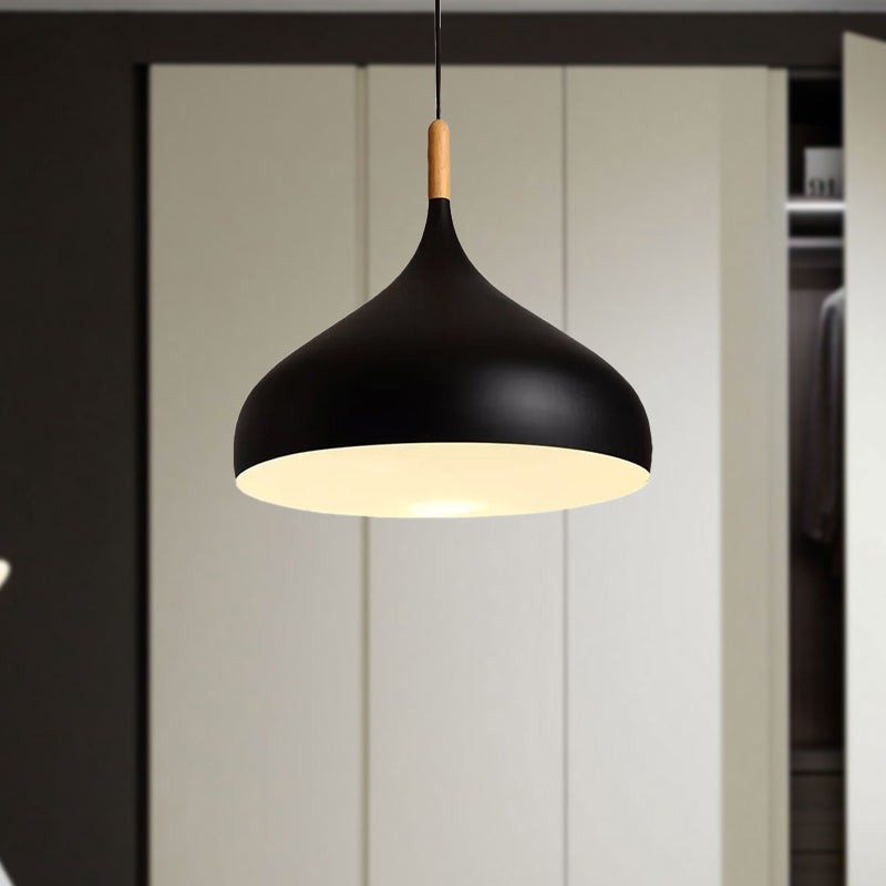 Lampe suspendue en forme de dôme métallique - Style simple, 1 tête, noir/blanc - Idéale pour les salles à manger - Disponible en largeur de 12,5" et 16,5"
