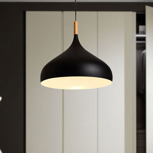 Lampe suspendue en forme de dôme métallique - Style simple, 1 tête, noir/blanc - Idéale pour les salles à manger - Disponible en largeur de 12,5" et 16,5"