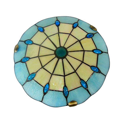 Tiffany Blue Dome Shade Flush Mount Ceiling Light with Jewel Decoration - Available in 12"/16"/19.5" Width - Perfect for Bedroom