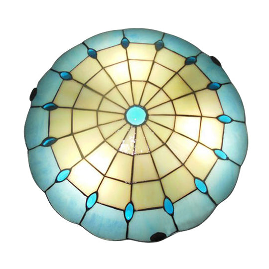 Tiffany Blue Dome Shade Flush Mount Ceiling Light with Jewel Decoration - Available in 12"/16"/19.5" Width - Perfect for Bedroom