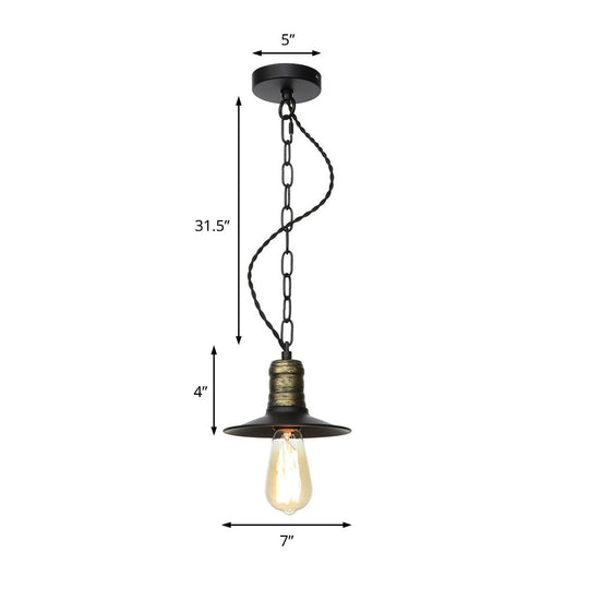 Wrought Iron Black Pendant Light - Retro 1-Light Hanging Fixture For Living Room (7/8.5/10 Width)