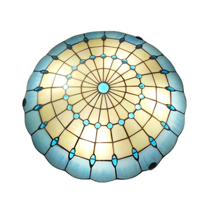 Tiffany Blue Dome Shade Flush Mount Ceiling Light with Jewel Decoration - Available in 12"/16"/19.5" Width - Perfect for Bedroom