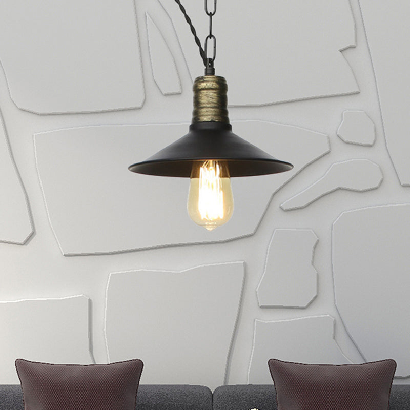 Suspension en fer forgé noir - Plafonnier rétro à 1 lampe pour salon (7"/8,5"/10" de large)