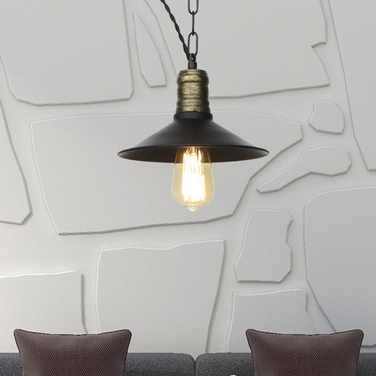 Wrought Iron Black Pendant Light - Retro 1-Light Hanging Fixture For Living Room (7/8.5/10 Width)