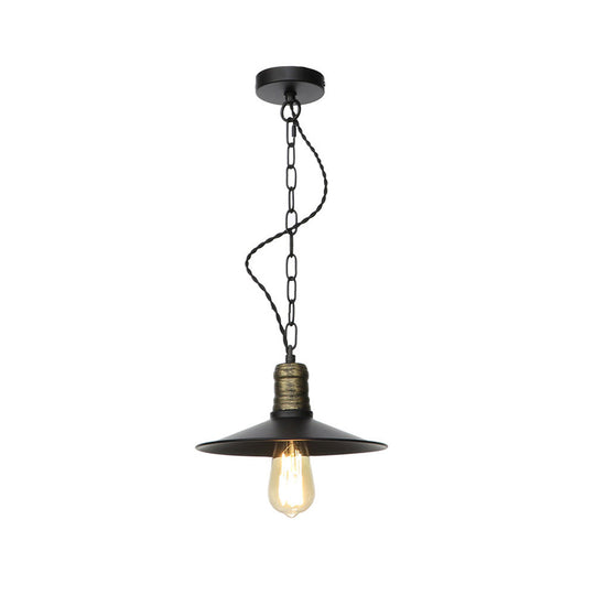 Suspension en fer forgé noir - Plafonnier rétro à 1 lampe pour salon (7"/8,5"/10" de large)