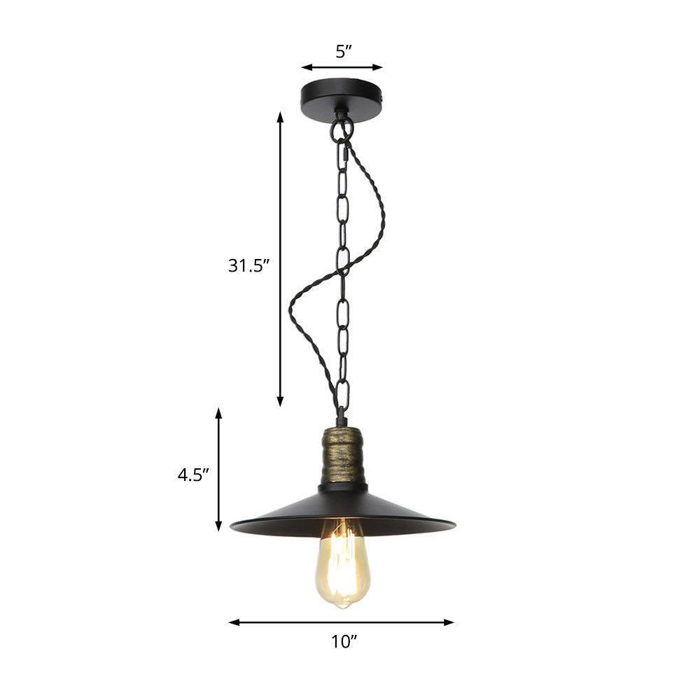 Suspension en fer forgé noir - Plafonnier rétro à 1 lampe pour salon (7"/8,5"/10" de large)