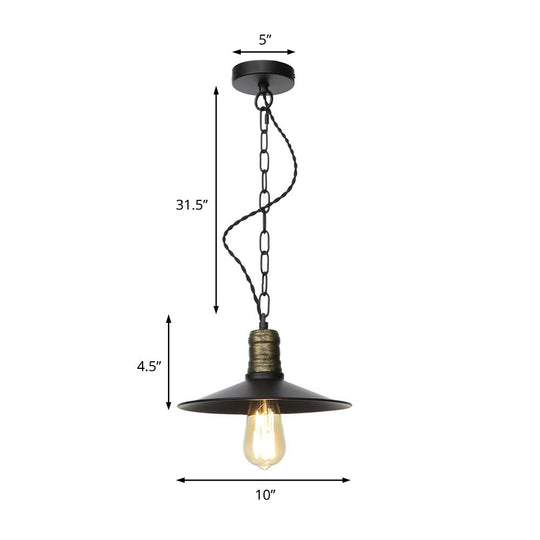 Suspension en fer forgé noir - Plafonnier rétro à 1 lampe pour salon (7"/8,5"/10" de large)