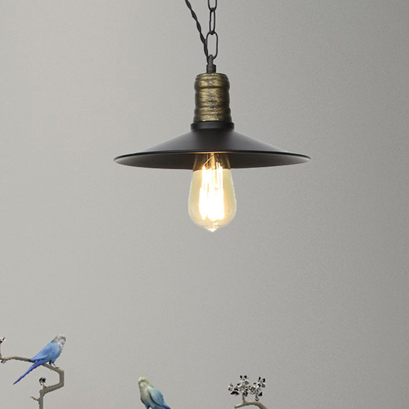 Wrought Iron Black Pendant Light - Retro 1-Light Hanging Fixture For Living Room (7/8.5/10 Width)