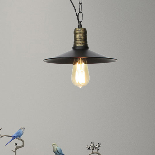 Wrought Iron Black Pendant Light - Retro 1-Light Hanging Fixture For Living Room (7/8.5/10 Width)