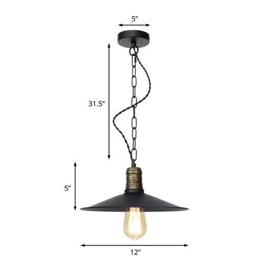 Suspension en fer forgé noir - Plafonnier rétro à 1 lampe pour salon (7"/8,5"/10" de large)