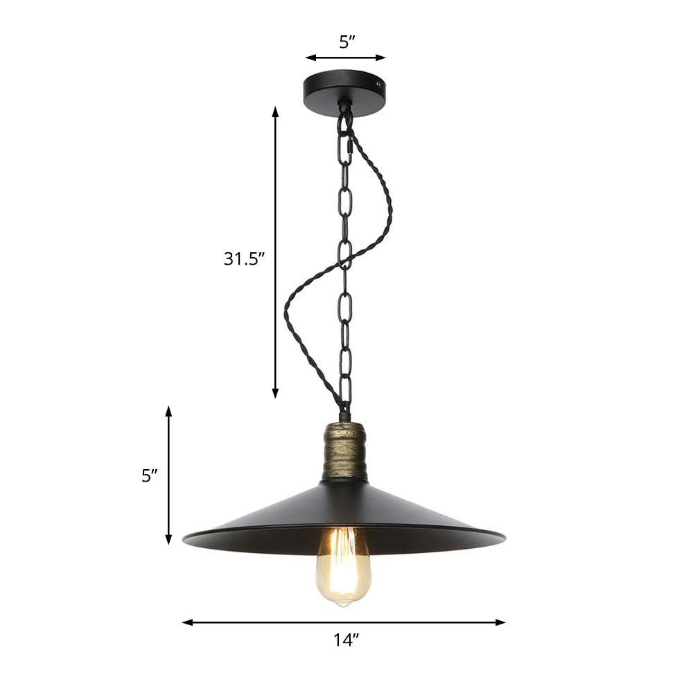Suspension en fer forgé noir - Plafonnier rétro à 1 lampe pour salon (7"/8,5"/10" de large)