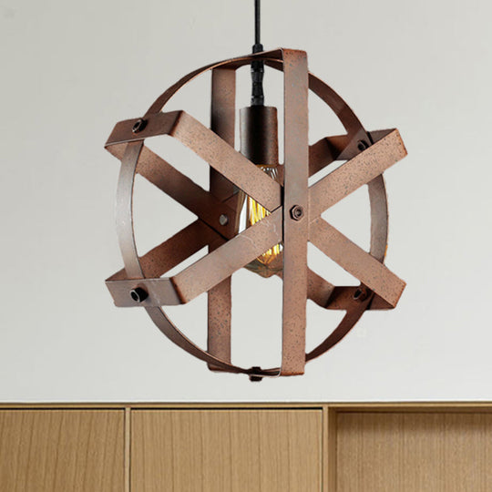 Rustic Round Cage Pendant Light - 1-Light Fixture for Dining Room