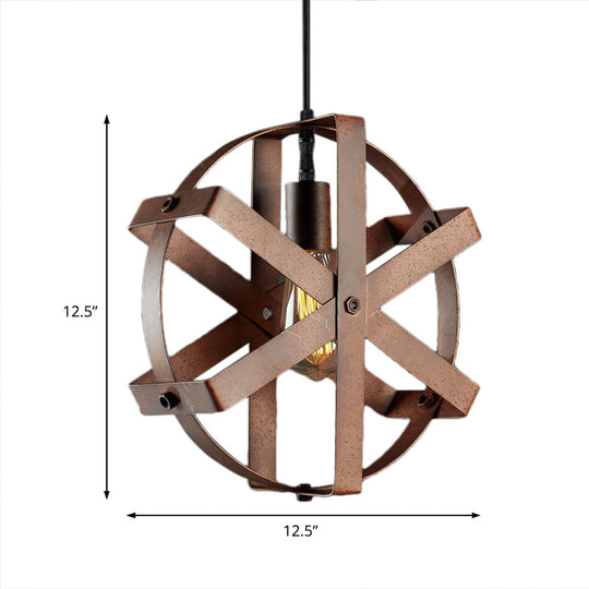 Rustic Round Cage Pendant Light - 1-Light Fixture for Dining Room
