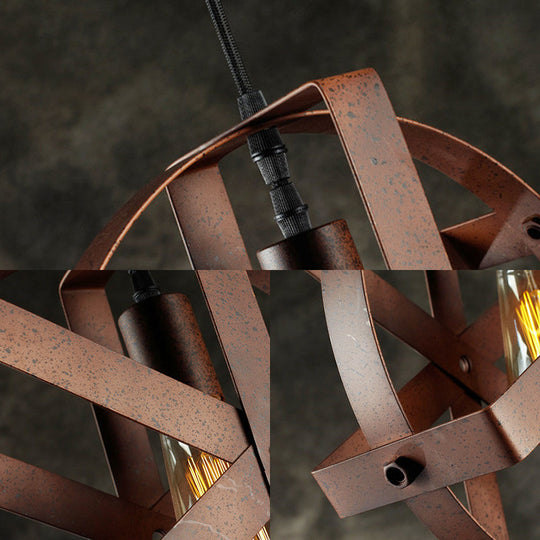 Rustic Round Cage Pendant Light - 1-Light Fixture for Dining Room
