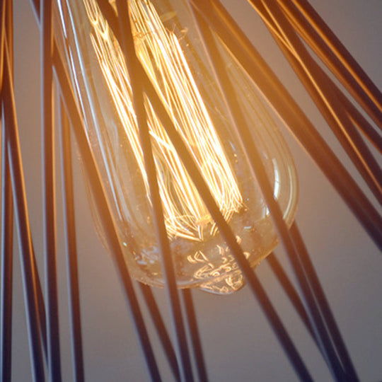 Modern Geometric Wire Cage Iron Pendant Lamp with Wooden Top - 12"/13" H, 1-Light, Black - Bedroom Lighting Fixture