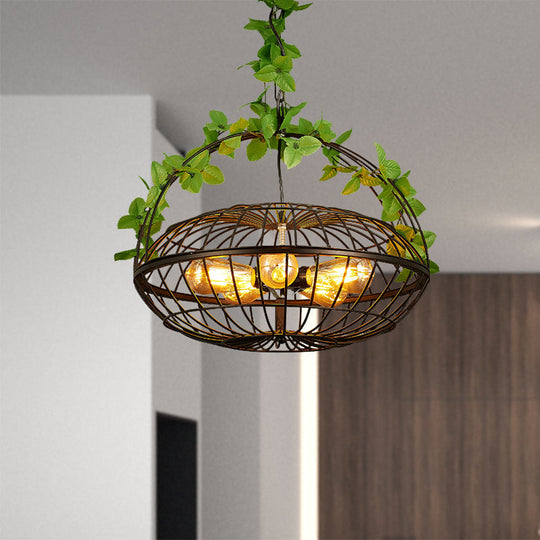 Lustre suspendu en métal : abat-jour cage en panier noir industriel à 5 ​​ampoules avec lampe suspendue et plante – Idéal pour les restaurants