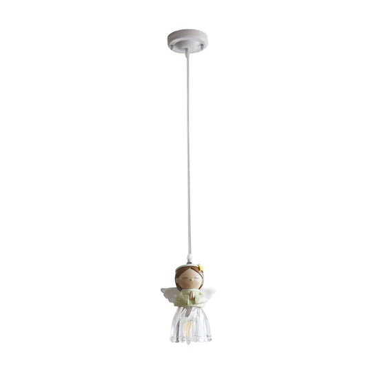 Green Resin Angel Child Pendant Light - Single Bulb Hanging Fixture For Bedroom