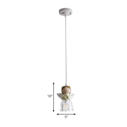 Green Resin Angel Child Pendant Light - Single Bulb Hanging Fixture For Bedroom