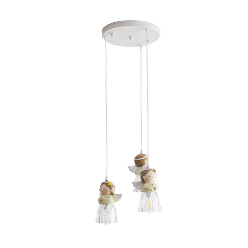 Green Resin Angel Child Pendant Light - Single Bulb Hanging Fixture For Bedroom
