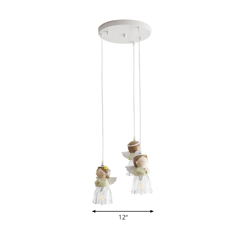 Green Resin Angel Child Pendant Light - Single Bulb Hanging Fixture For Bedroom