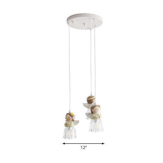 Green Resin Angel Child Pendant Light - Single Bulb Hanging Fixture For Bedroom