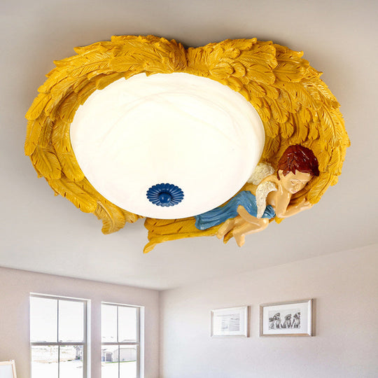 Angel Child Resin Wing Flush Mount Ceiling Lamp - Perfect for Romantic Bedroom Lighting