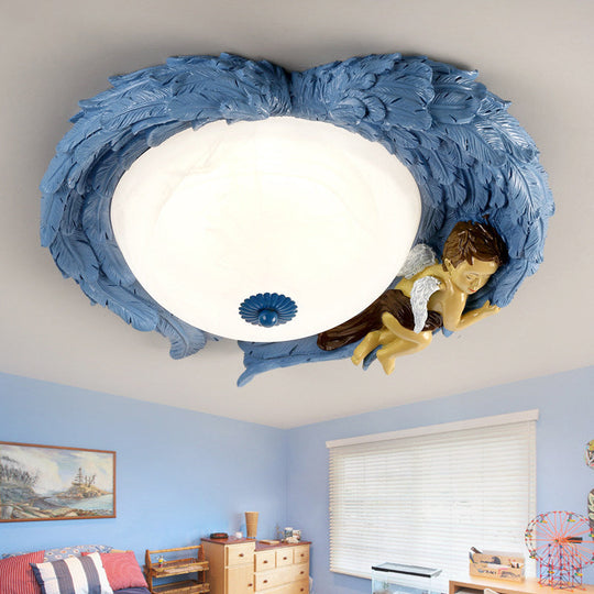 Angel Child Resin Wing Flush Mount Ceiling Lamp - Perfect for Romantic Bedroom Lighting