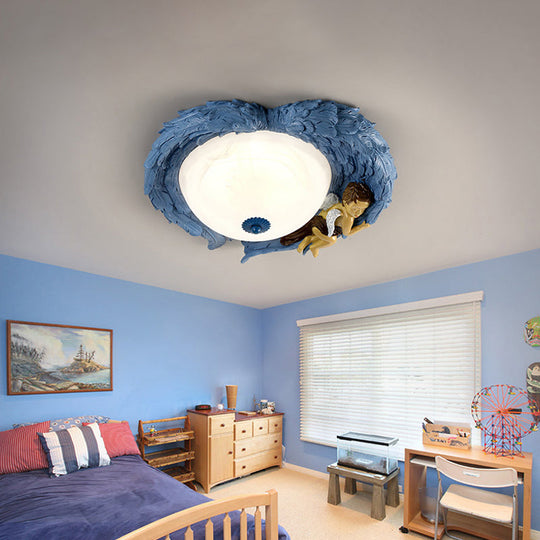 Angel Child Resin Wing Flush Mount Ceiling Lamp - Perfect for Romantic Bedroom Lighting