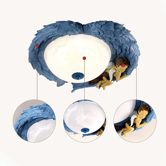 Angel Child Resin Wing Flush Mount Ceiling Lamp - Perfect for Romantic Bedroom Lighting