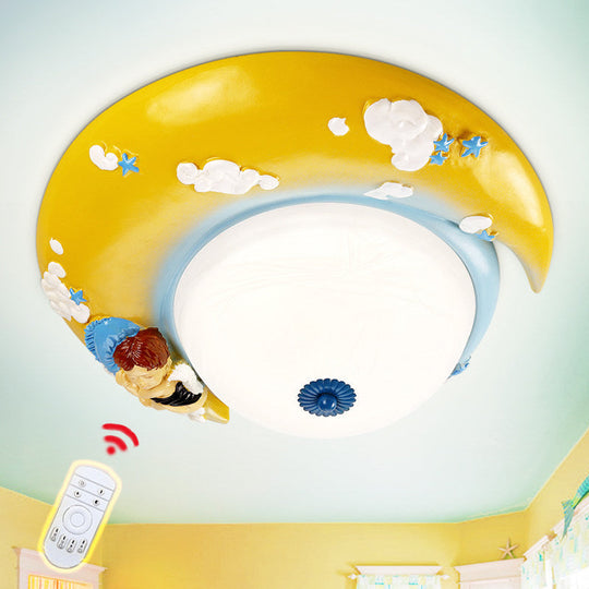 Little Angel Resin Crescent Flush Mount Light - Modern Ceiling Lamp for Kid Bedroom