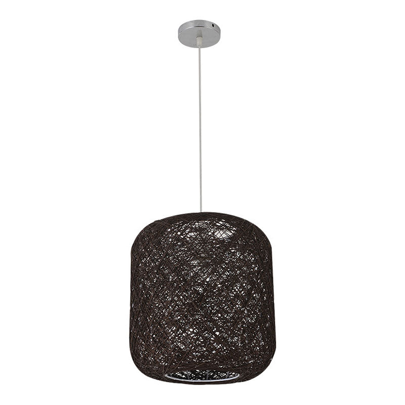 Chinese Style Rattan Hanging Pendant Lamp For Restaurants - Cylinder Ceiling Lantern With 1 Bulb