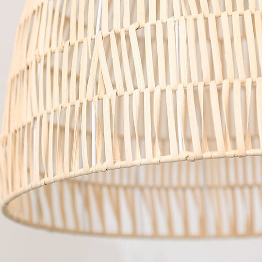 Rattan Hanging Ceiling Light - Asian-Inspired Single Wood Pendant Fixture