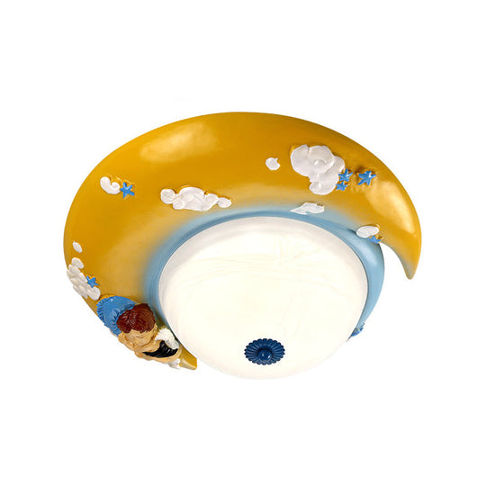 Little Angel Resin Crescent Flush Mount Light - Modern Ceiling Lamp For Kid Bedroom