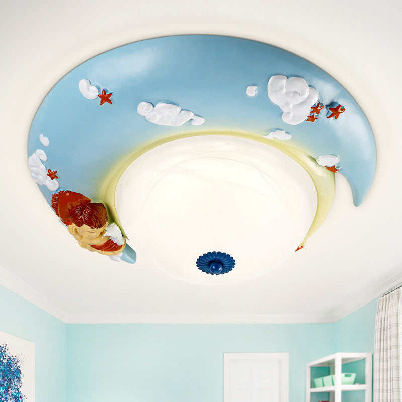 Little Angel Resin Crescent Flush Mount Light - Modern Ceiling Lamp for Kid Bedroom