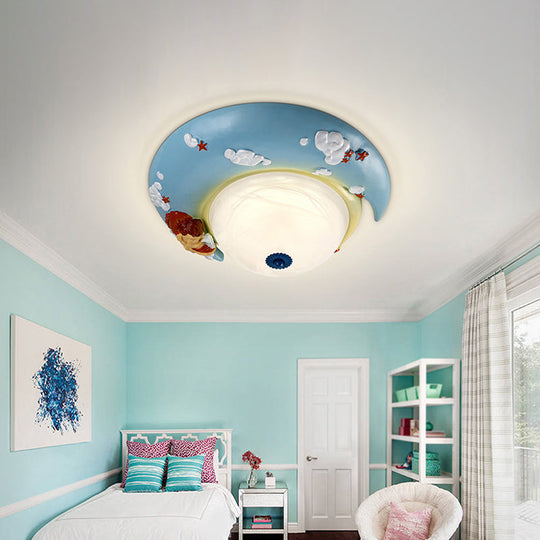 Little Angel Resin Crescent Flush Mount Light - Modern Ceiling Lamp for Kid Bedroom