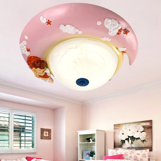 Little Angel Resin Crescent Flush Mount Light - Modern Ceiling Lamp for Kid Bedroom