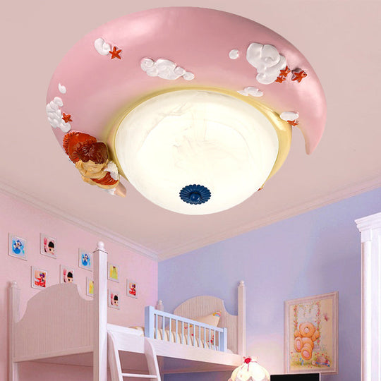 Little Angel Resin Crescent Flush Mount Light - Modern Ceiling Lamp For Kid Bedroom
