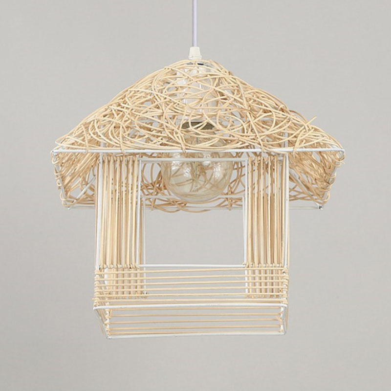 Country Style Rattan House Pendant Ceiling Light - Single Bulb Hanging Fixture Wood / Small