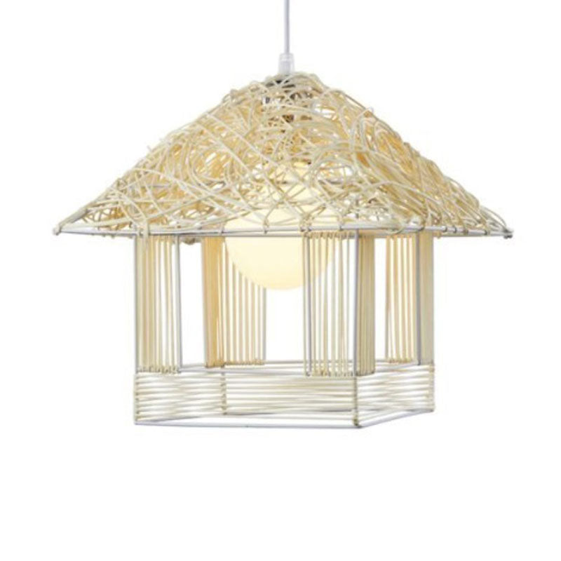 Country Style Rattan House Pendant Ceiling Light - Single Bulb Hanging Fixture